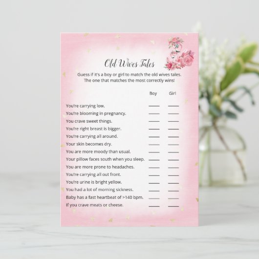 Roze flamingo Ballerina Old Wives Tale Shower Game Kaart (Staand voorkant)