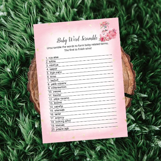 Roze Flamingo Ballerina Word Scramble Showgame Kaart