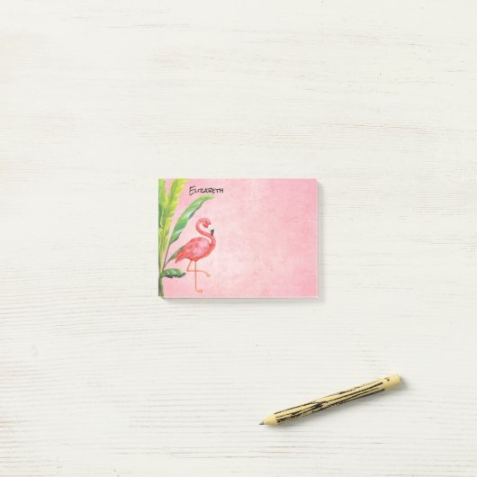 Roze Flamingo Beach Island Leaves Monogram Post-it® Notes (Op bureau)