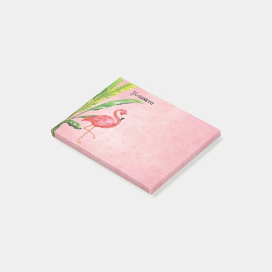 Roze Flamingo Beach Island Leaves Monogram Post-it® Notes (Schuin)
