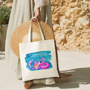 Roze Flamingo Beach Tote Bag