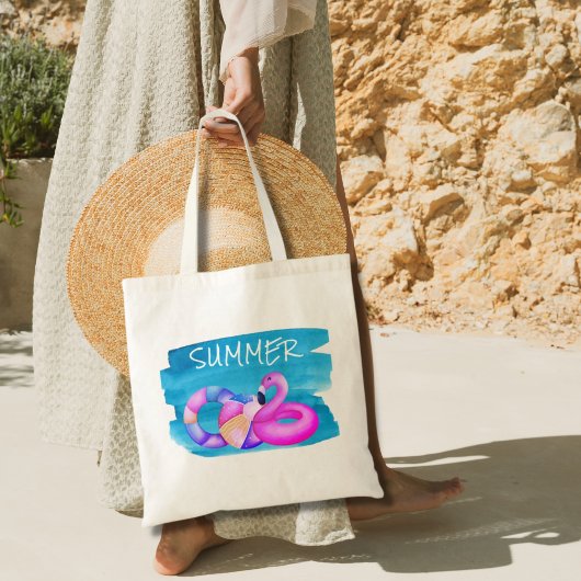 Roze Flamingo Beach Tote Bag