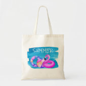 Roze Flamingo Beach Tote Bag (Voorkant)