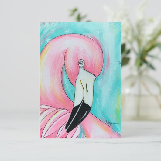Roze flamingo bedankkaart (Staand voorkant)