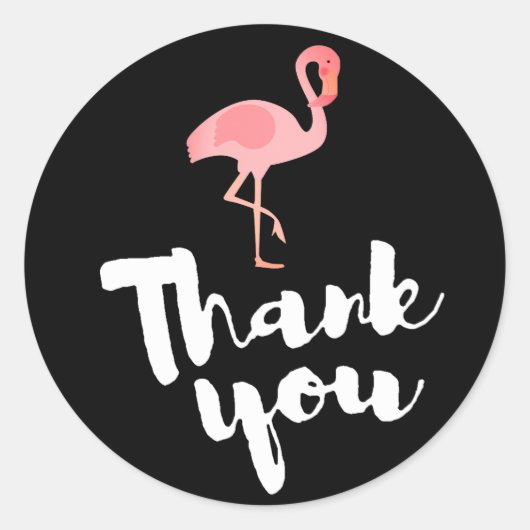 roze flamingo bedankt voor zwart ronde sticker (Voorkant)