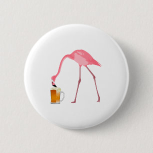 Roze Flamingo Beer Lover Ronde Button 5,7 Cm