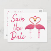 Roze Flamingo Bewaar de datum Verloving bruiloft Aankondigingskaart (Voorkant / Achterkant)