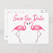 Roze Flamingo Bewaar de datum Verloving bruiloft Aankondigingskaart (Voorkant / Achterkant)