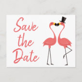 Roze Flamingo Bewaar de datum Verloving bruiloft Aankondigingskaart (Voorkant)