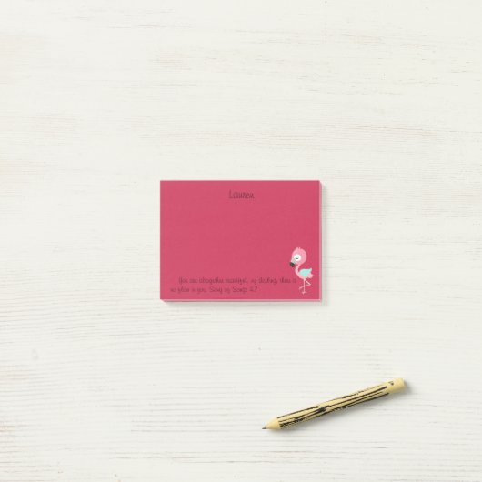Roze flamingo Bijbelversie Post-it® Notes (Op bureau)