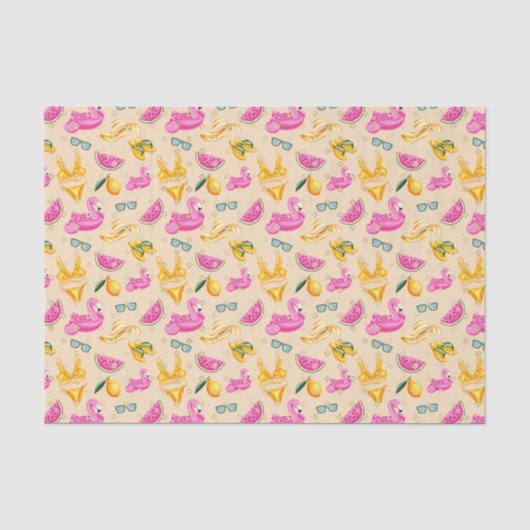 Roze Flamingo Bikini & Hoed (Design 35 Roze Serie) Tissuepapier (Voorkant)