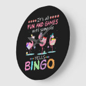 Roze Flamingo Bingo Funny Gift Art Grote Klok (Hoek)
