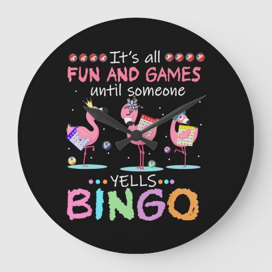 Roze Flamingo Bingo Funny Gift Art Grote Klok (Voorkant)
