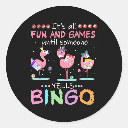 Roze Flamingo Bingo Funny Gift Art Ronde Sticker (Voorkant)