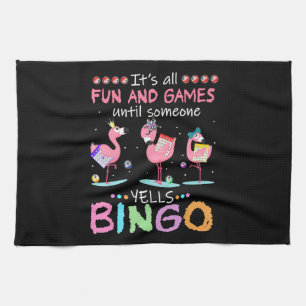 Roze Flamingo Bingo Funny Gift Art Theedoek