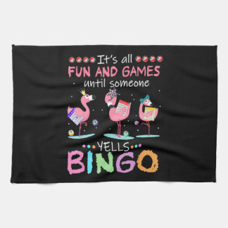 Roze Flamingo Bingo Funny Gift Art Theedoek