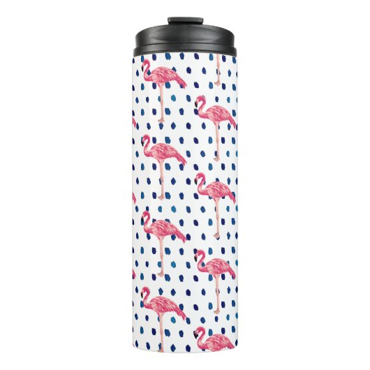 Roze Flamingo Bird Dot Pattern Thermal Tumbler Thermosbeker (Voorkant)