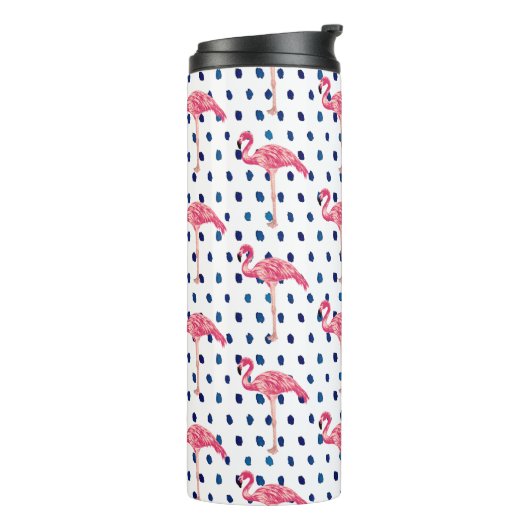 Roze Flamingo Bird Dot Pattern Thermal Tumbler Thermosbeker (Gedraaid links)