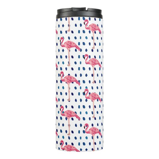 Roze Flamingo Bird Dot Pattern Thermal Tumbler Thermosbeker (Achterkant)