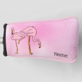 Roze Flamingo Bird op Roze Achtergrond Golfheadcover (Voorkant)