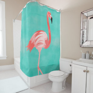 Roze Flamingo Bird op Turquoise Background Douchegordijn