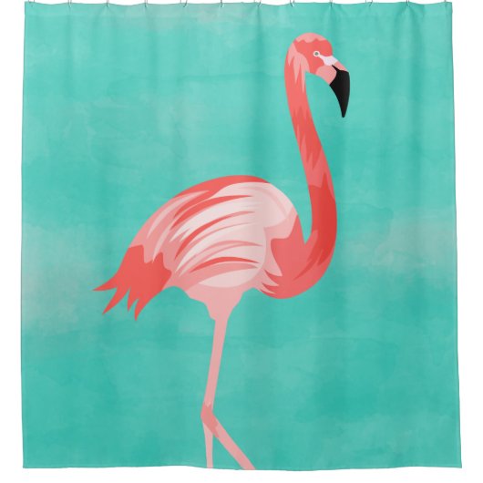 Roze Flamingo Bird op Turquoise Background Douchegordijn (Voorkant)