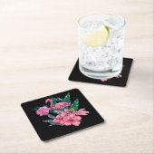 Roze Flamingo Bird Waterverf Artwork Kartonnen Onderzetters (Insitu)