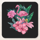 Roze Flamingo Bird Waterverf Artwork Kartonnen Onderzetters (Voorkant)