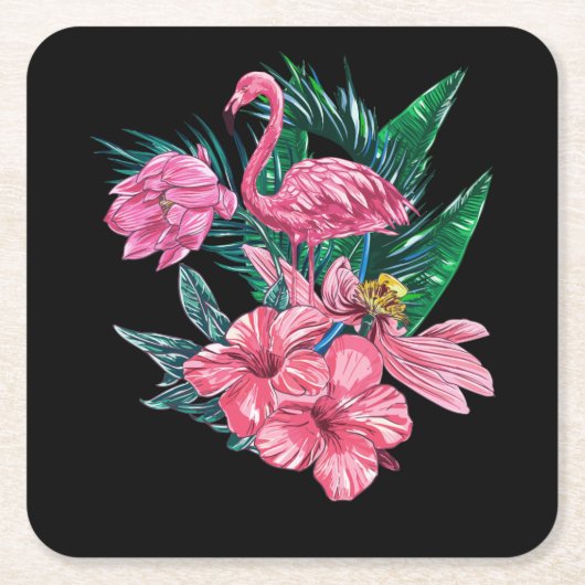 Roze Flamingo Bird Waterverf Artwork Kartonnen Onderzetters (Voorkant)