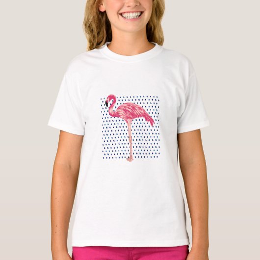 Roze Flamingo Bird Waterverf Dot Pattern T-Shirt (Voorkant)