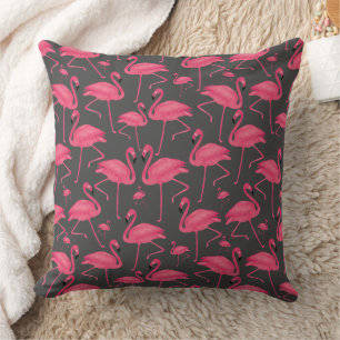 Roze Flamingo Bird Waterverf op donkergrijs ontwer Kussen