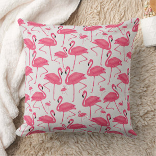 Roze Flamingo Bird Waterverf op lichtgrijs ontwerp Kussen