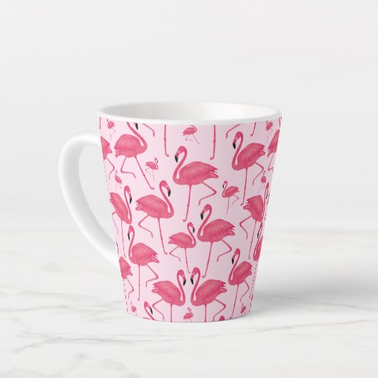 Roze Flamingo Bird Waterverf op Pink Design Latte Mok (Linkerhoek)