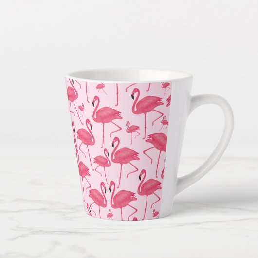 Roze Flamingo Bird Waterverf op Pink Design Latte Mok (Rechts)