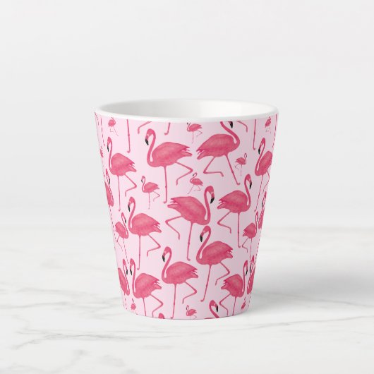 Roze Flamingo Bird Waterverf op Pink Design Latte Mok (Voorkant)