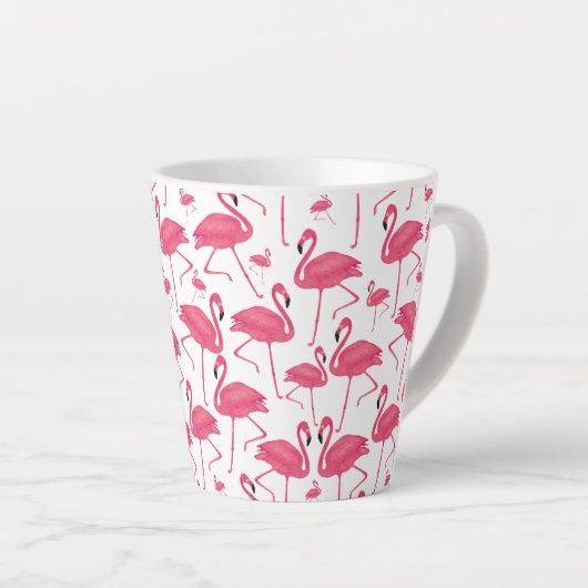 Roze Flamingo Bird Waterverf op White Design Latte Mok (Rechterhoek)