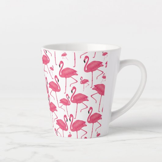 Roze Flamingo Bird Waterverf op White Design Latte Mok (Rechts)