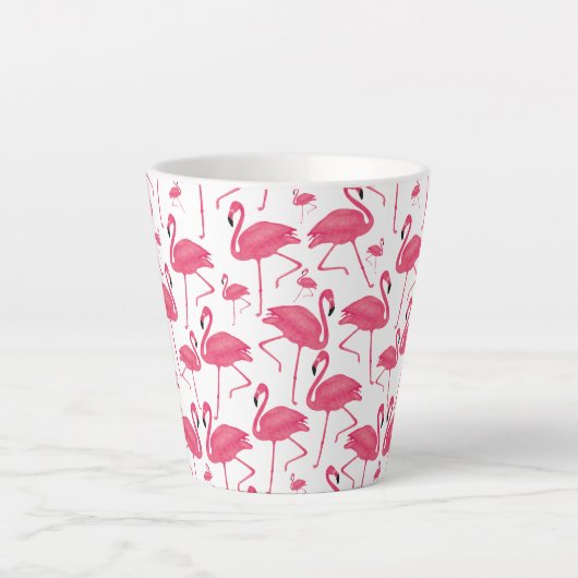 Roze Flamingo Bird Waterverf op White Design Latte Mok (Voorkant)