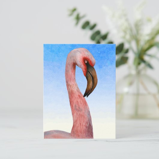 Roze Flamingo Bird Waterverf Painting Briefkaart (Staand voorkant)