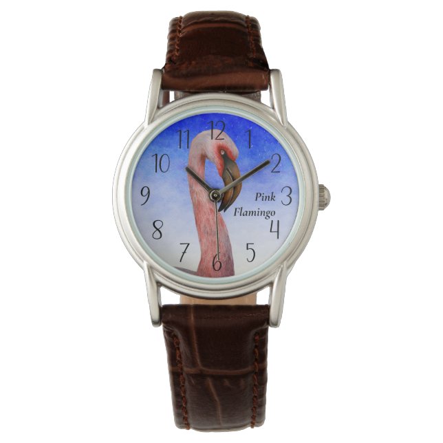 Roze Flamingo Bird Waterverf Painting Poster Horloge (Voorkant)