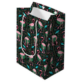 Roze Flamingo Birds 20s Deco Pattern Ferns Black Medium Cadeauzakje