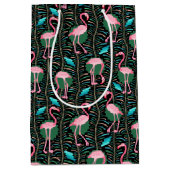 Roze Flamingo Birds 20s Deco Pattern Ferns Black Medium Cadeauzakje (Voorkant)