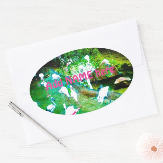 Roze Flamingo Birds Custom Ovale Sticker (Envelop)