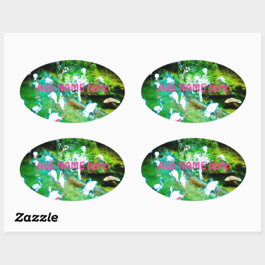 Roze Flamingo Birds Custom Ovale Sticker (Vel)