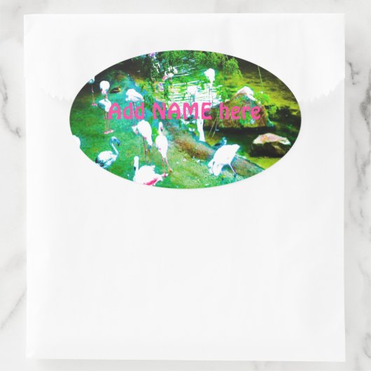 Roze Flamingo Birds Custom Ovale Sticker (Tas)