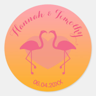 Roze Flamingo Birds Custom Wedding Ronde Sticker