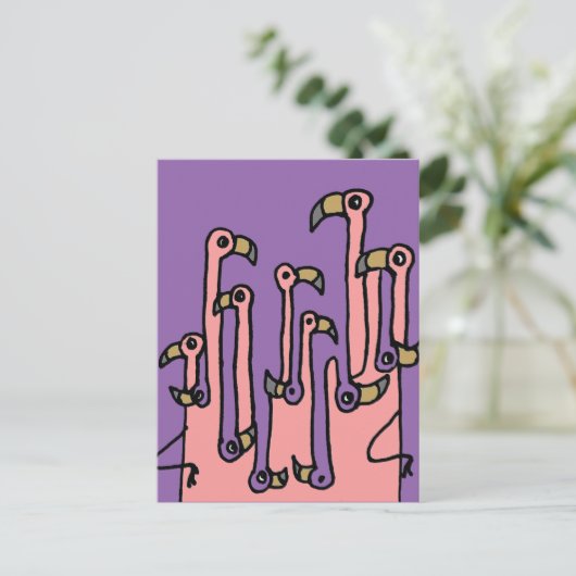 Roze Flamingo Birds Reflection Art Briefkaart (Staand voorkant)