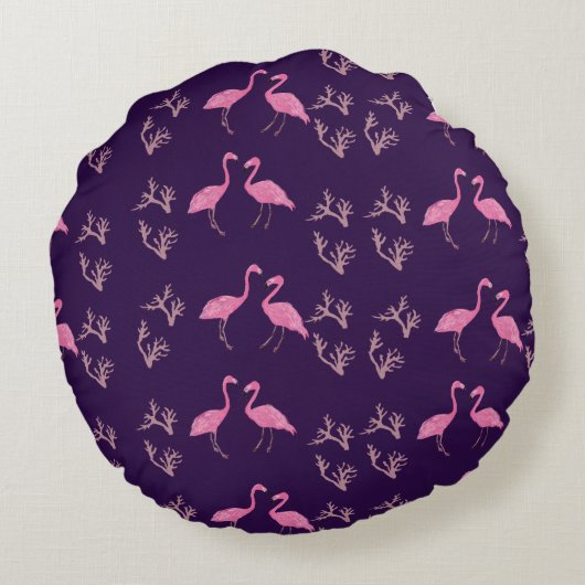 Roze Flamingo Birds Rond Kussen (Achterkant)