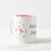 Roze Flamingo Birds Tweekleurige Koffiemok (Voorkant links)