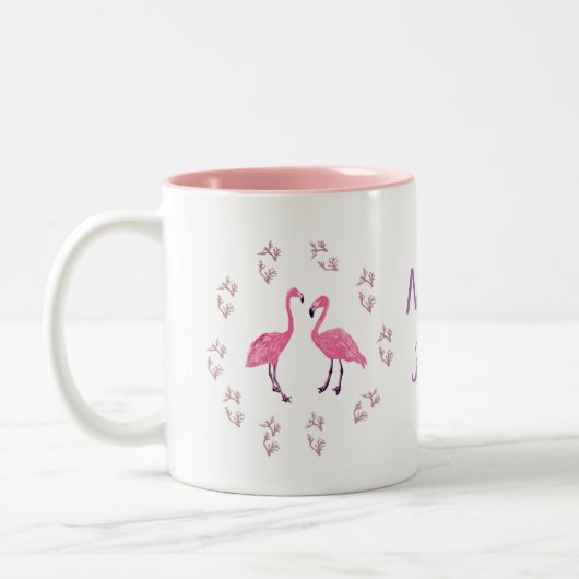 Roze Flamingo Birds Tweekleurige Koffiemok (Links)